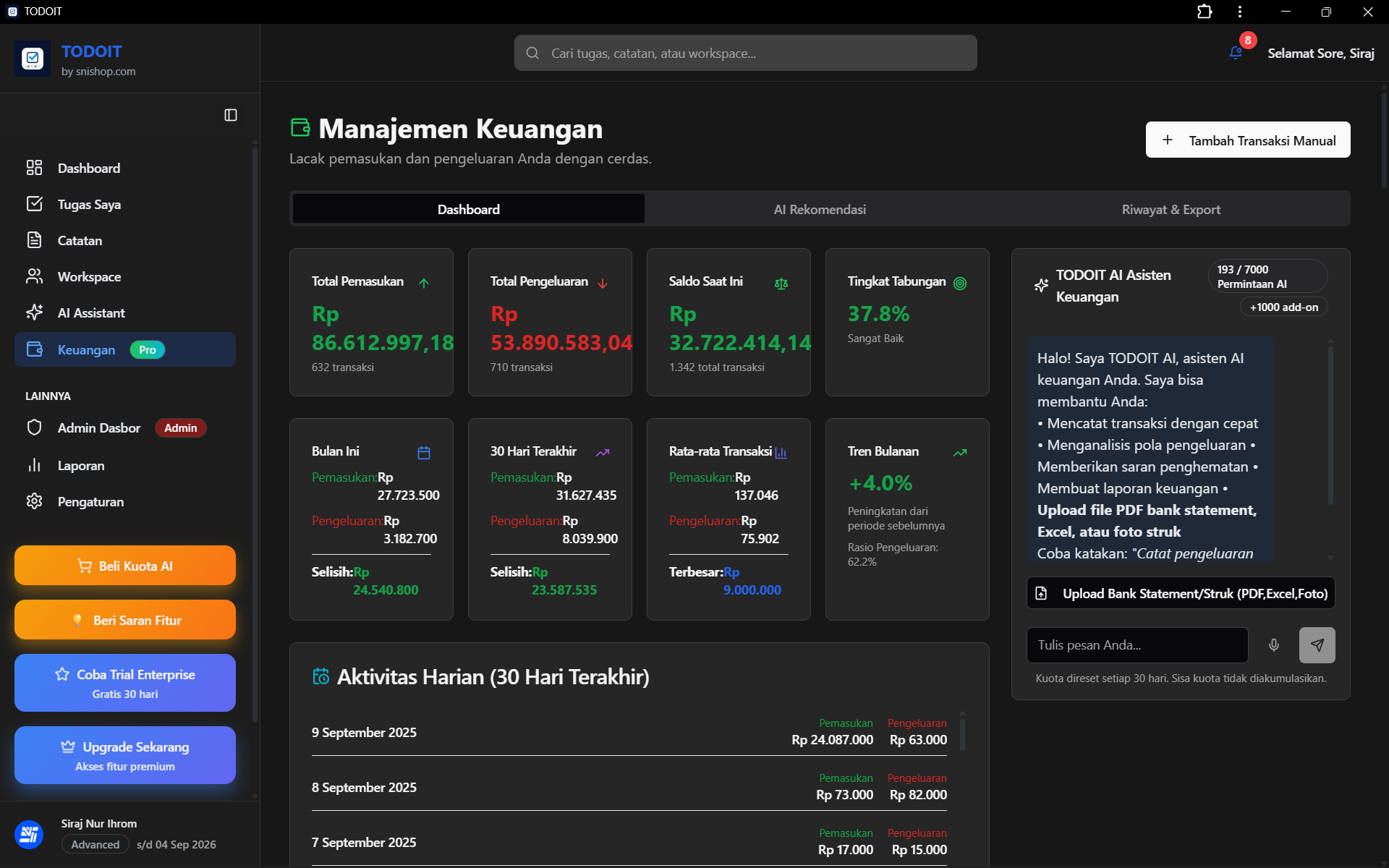 Fitur Pencatatan Keuangan Desktop